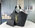 Saint Laurent YSL Women Icare Maxi Shopping Bag Quilted Leather Black 3 Sizes