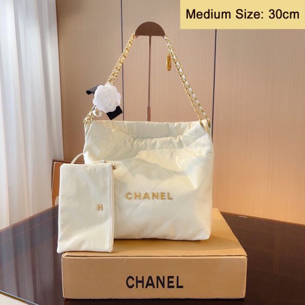 Chanel 22 White Leather Golden Shoulder bag Handbag 3sizes