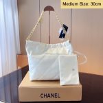 Chanel 22 White Leather Golden Shoulder bag Handbag 3sizes