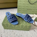 Gucci Jane Logo Denim Embroidered Slide Blue Pink