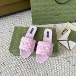 Gucci Jane Logo Denim Embroidered Slide Blue Pink