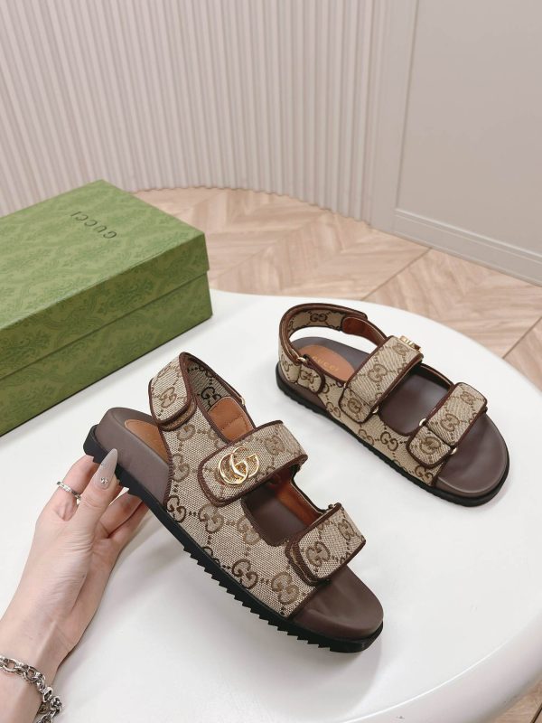 Gucci GG Logo Women Velcro Sandal Brown