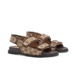 Gucci GG Logo Women Velcro Sandal Brown