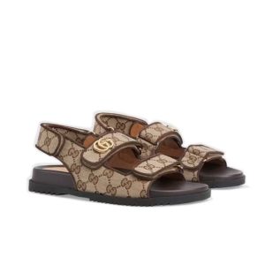 Gucci GG Logo Women Velcro Sandal Brown