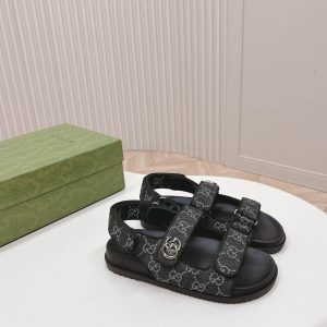 Gucci GG Logo Women Velcro Sandal Black 1