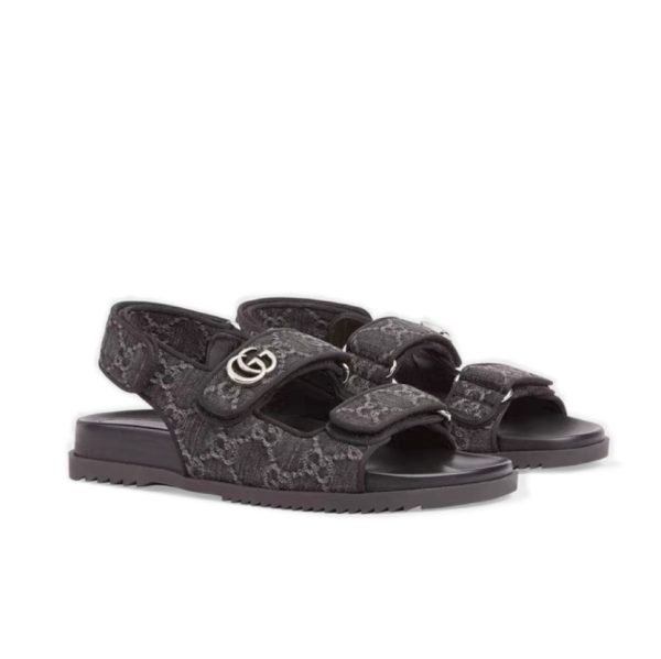 Gucci GG Logo Women Velcro Sandal Black