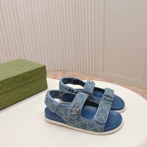 Gucci GG Logo Women Velcro Sandal Blue 2