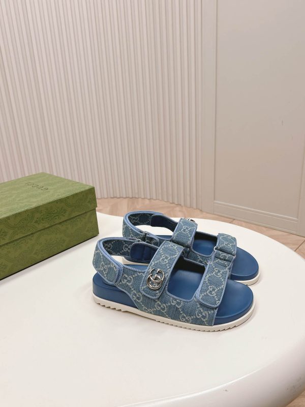 Gucci GG Logo Women Velcro Sandal Blue