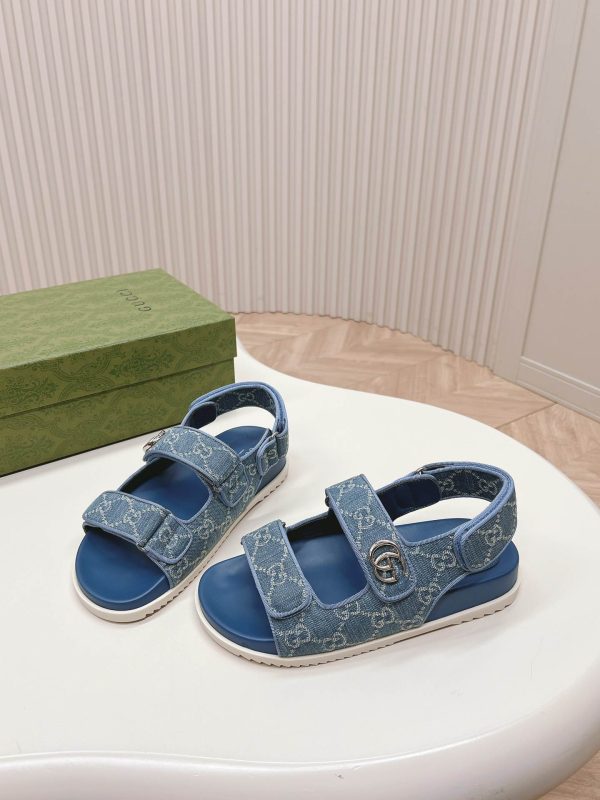 Gucci GG Logo Women Velcro Sandal Blue