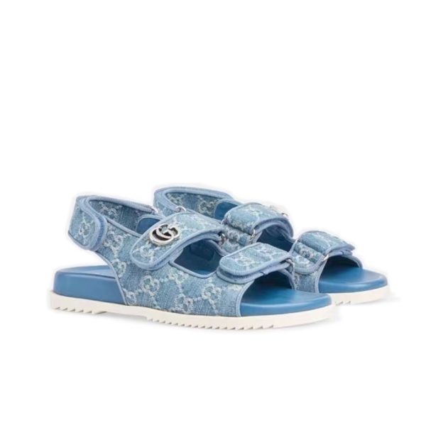 Gucci GG Logo Women Velcro Sandal Blue