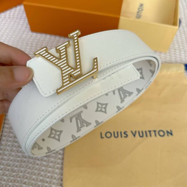 Louis Vuitton Men SHADOW M0718T Leather White Belt 40MM